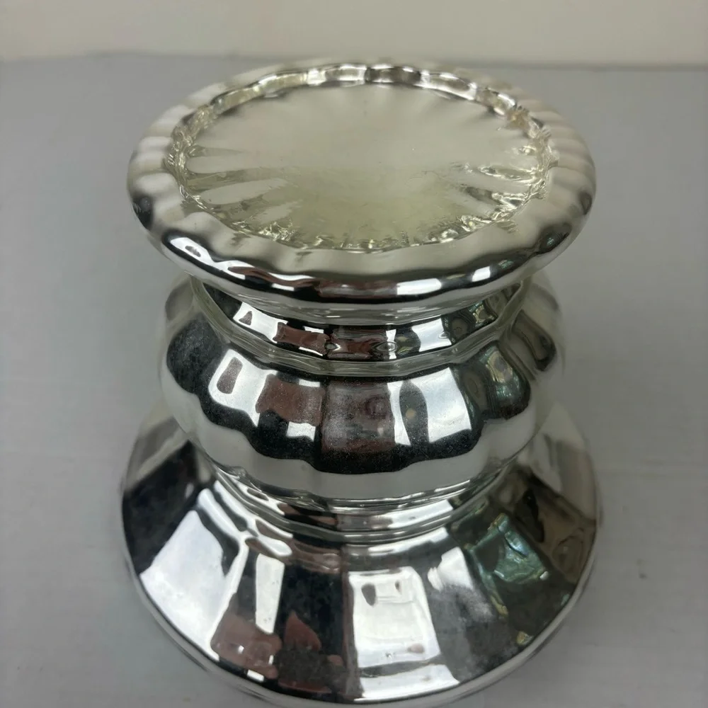 Dept 56 large silver hand-blown glass pedestal-ornament/candle/display